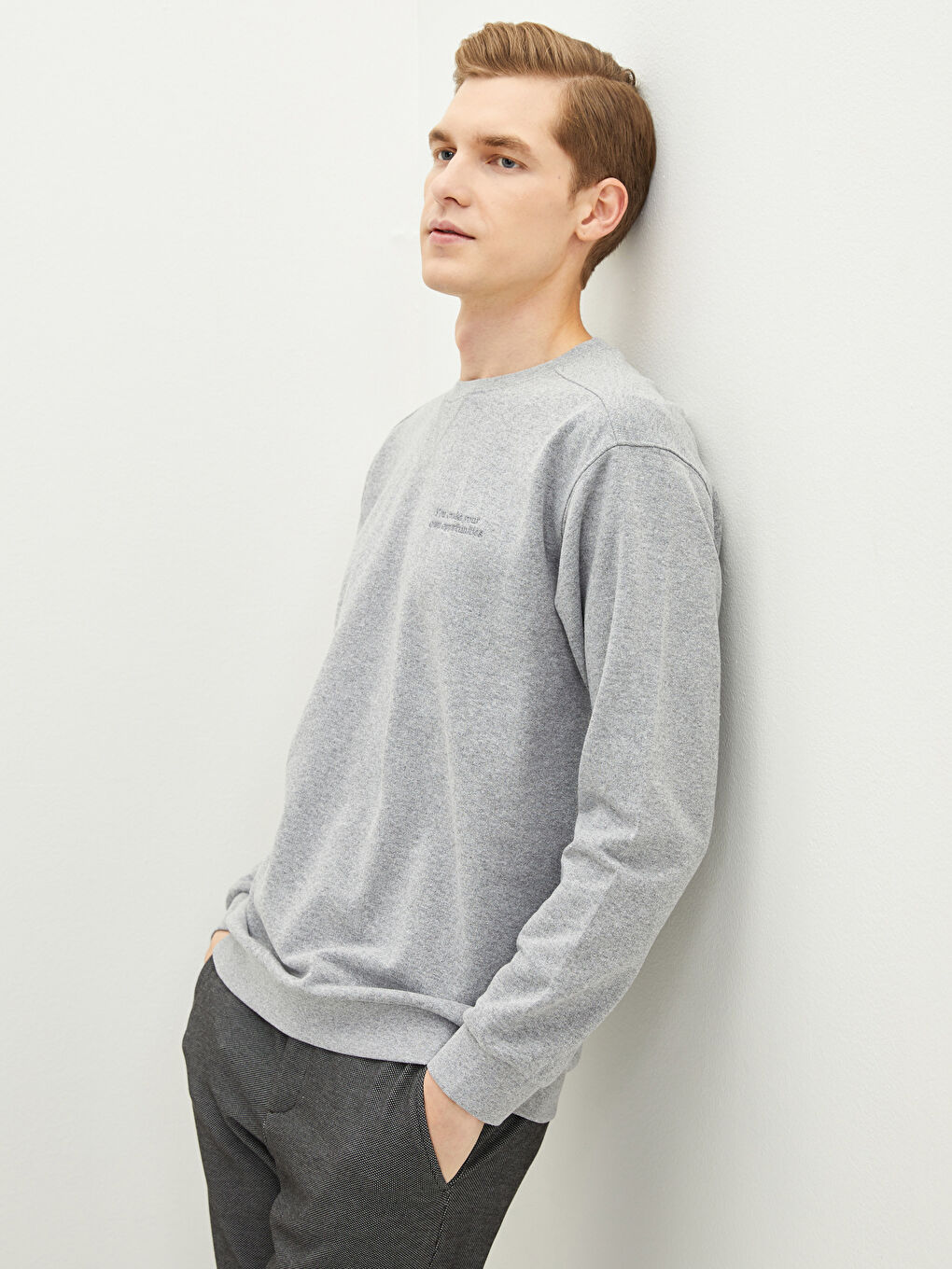 Oversize Crew Neck Long Sleeve Embroidered Men's Sweatshirt-2
