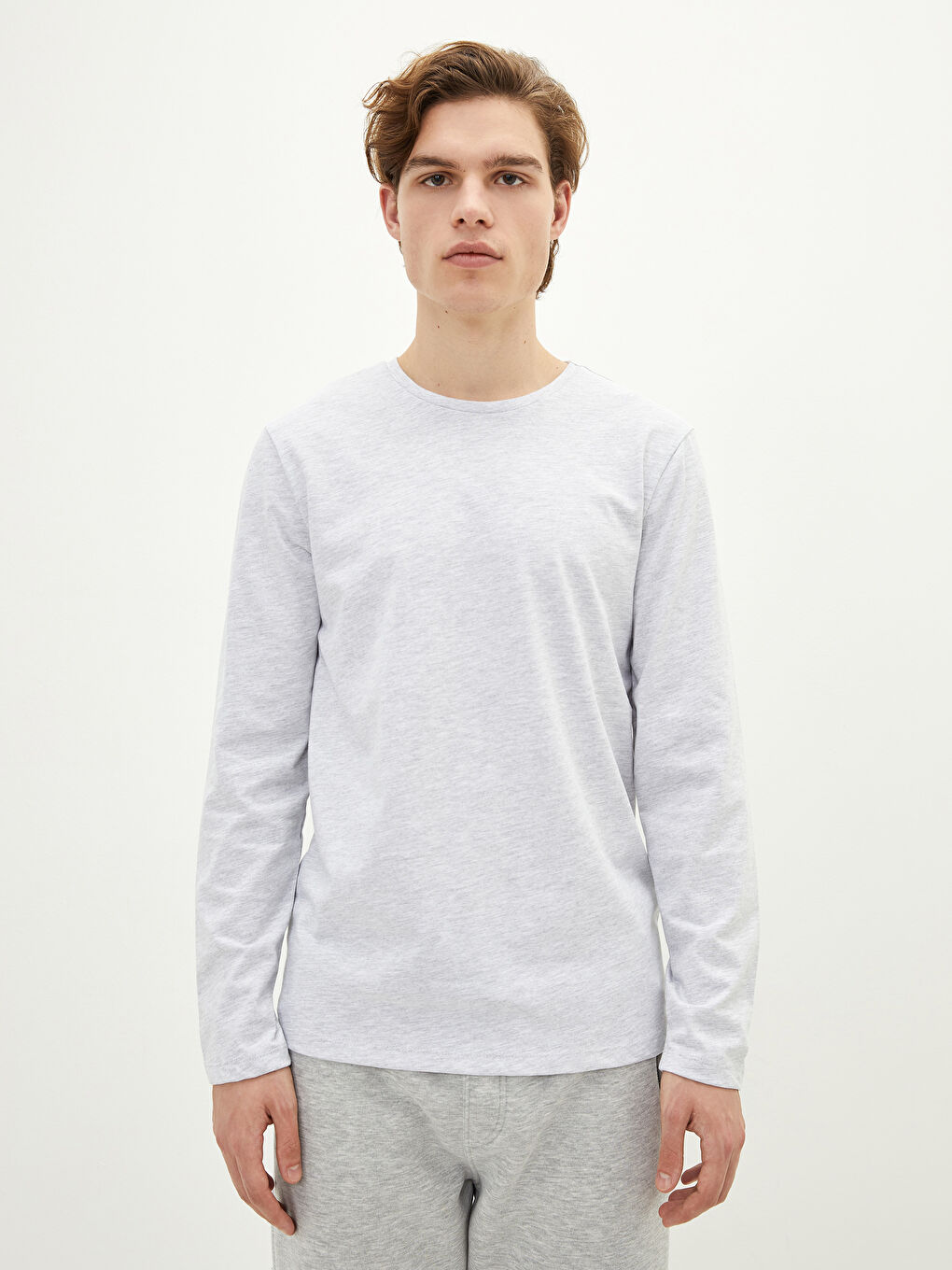 Lacivert Bisiklet Yaka Uzun Kollu Penye Erkek Tişört 2'li-2