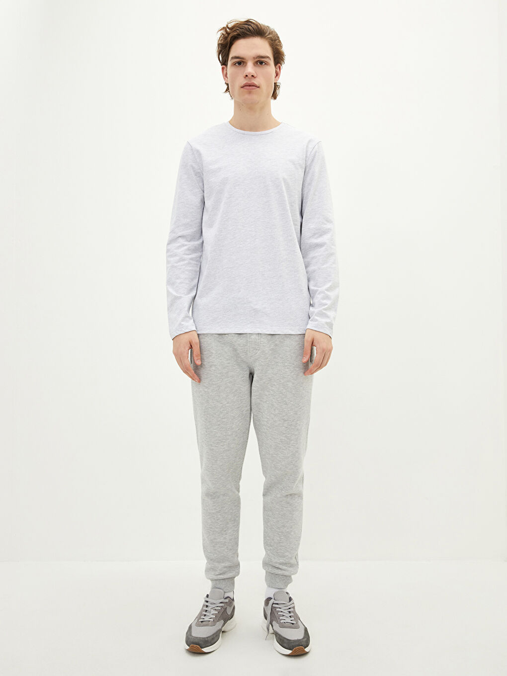 Lacivert Bisiklet Yaka Uzun Kollu Penye Erkek Tişört 2'li-3