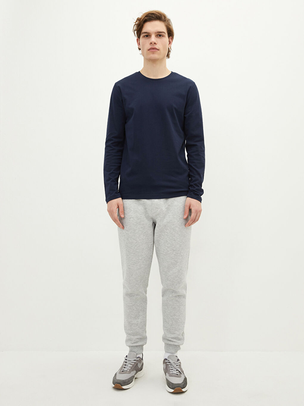 Lacivert Bisiklet Yaka Uzun Kollu Penye Erkek Tişört 2'li-7