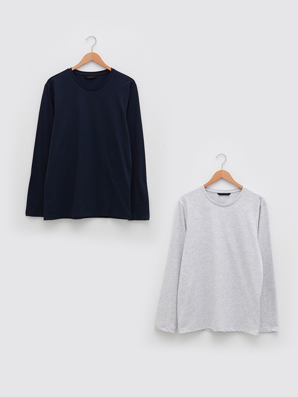 Lacivert Bisiklet Yaka Uzun Kollu Penye Erkek Tişört 2'li-9