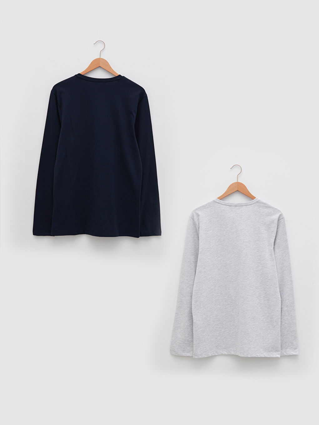 Lacivert Bisiklet Yaka Uzun Kollu Penye Erkek Tişört 2'li-10