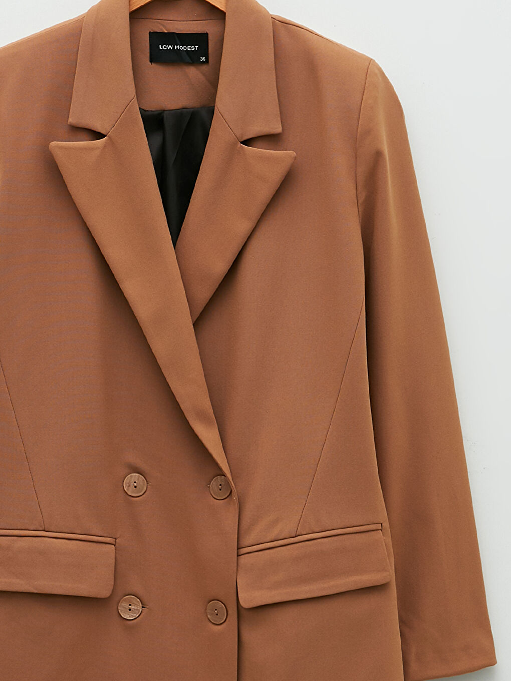 Bej Önden Düğme Kapamalı Düz Uzun Kollu Dobby Kumaş Kadın Ceket-7