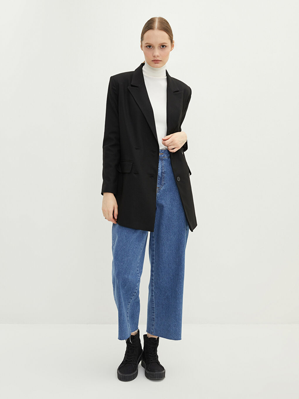 LCW Modest Gerade Langärmelige Dobby-Jacke für Damen mit Knopfleiste -W1LP73Z8-RQL