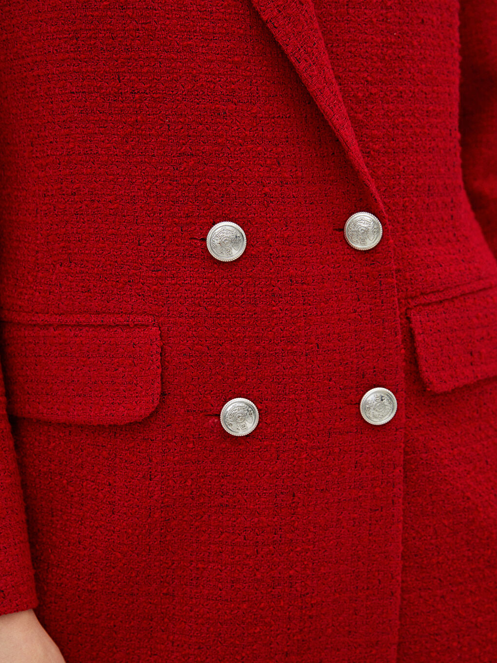 Buttoned Regular Long Sleeve Tweed Fabric Women's Jacket-4