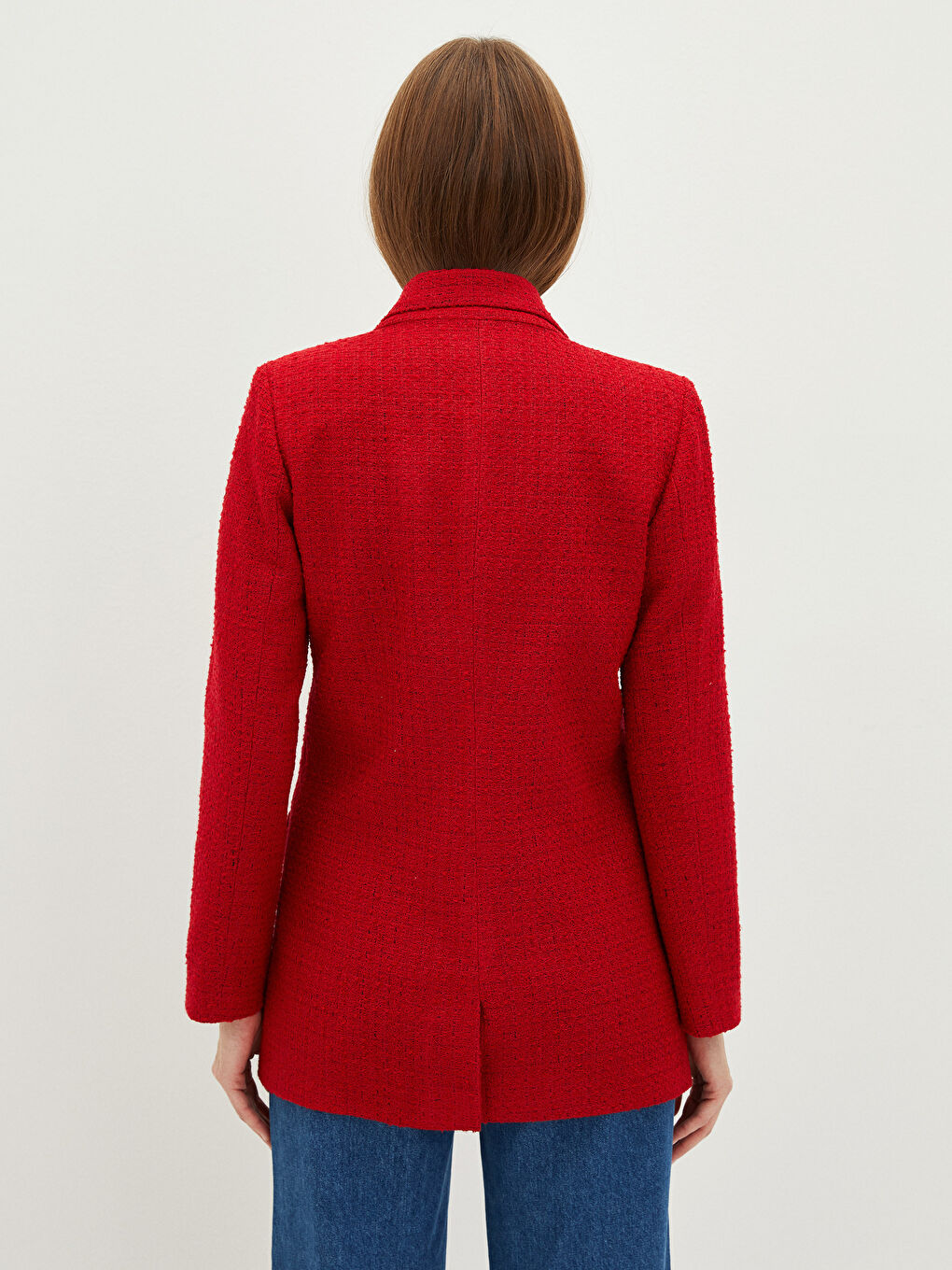 Buttoned Regular Long Sleeve Tweed Fabric Women's Jacket-5