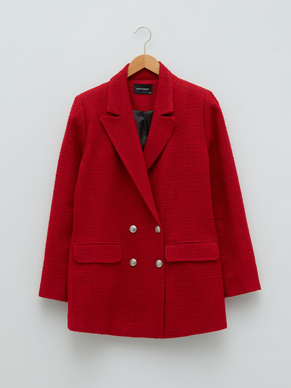 Buttoned Regular Long Sleeve Tweed Fabric Women's Jacket-6