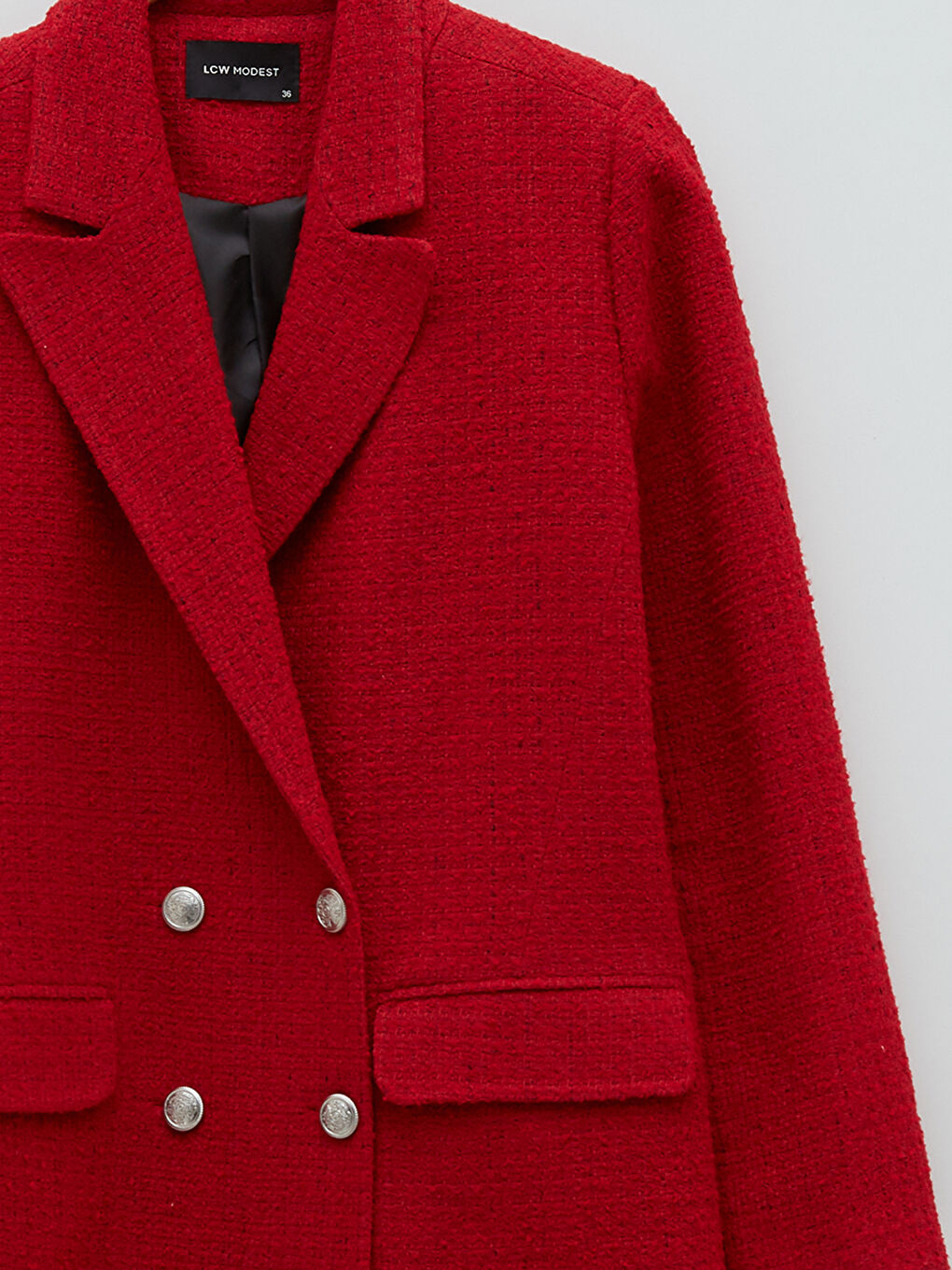 Buttoned Regular Long Sleeve Tweed Fabric Women's Jacket-8