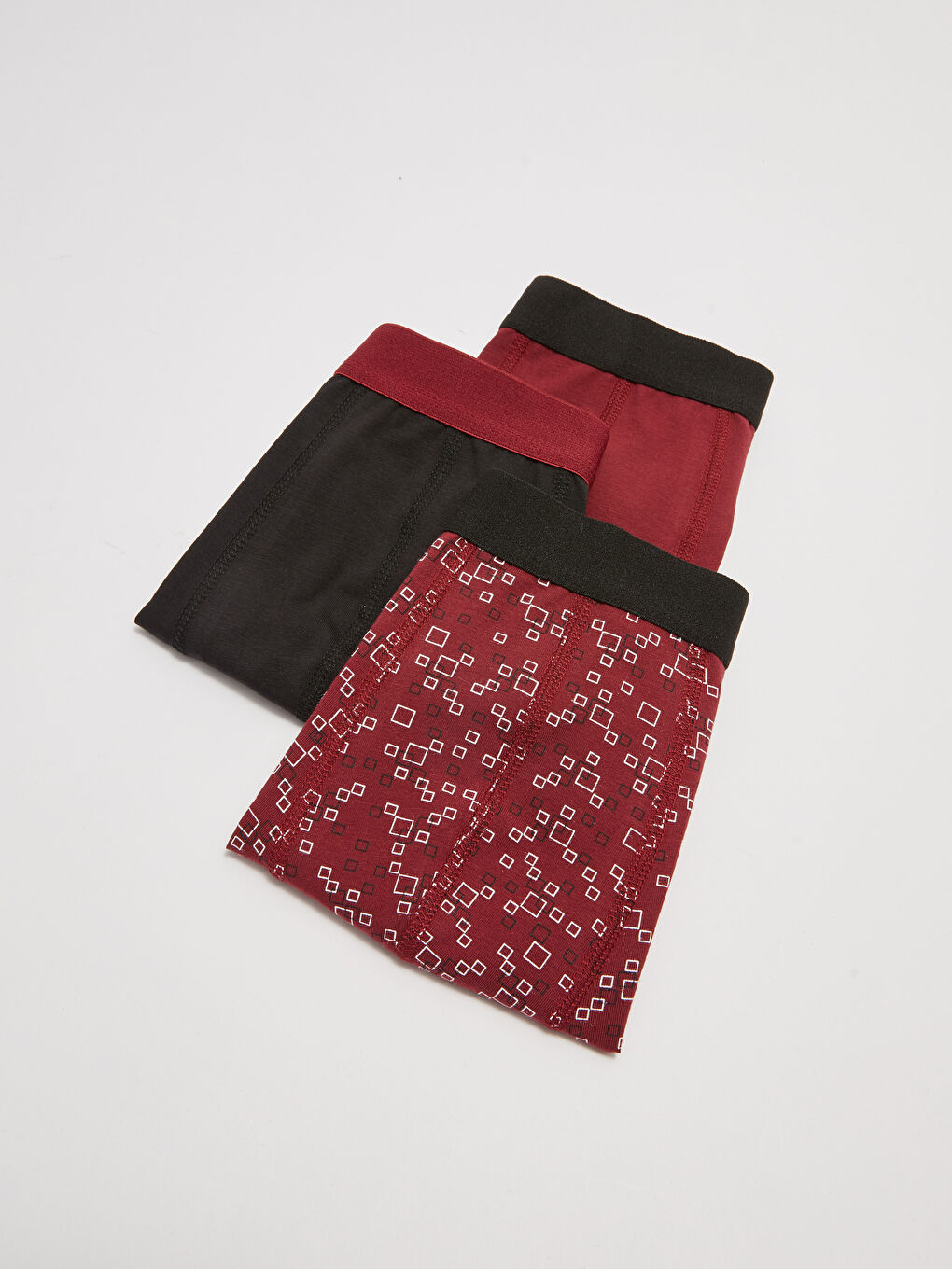 Bordo Standart Kalıp Pamuklu Esnek Erkek Boxer 3'lü-1