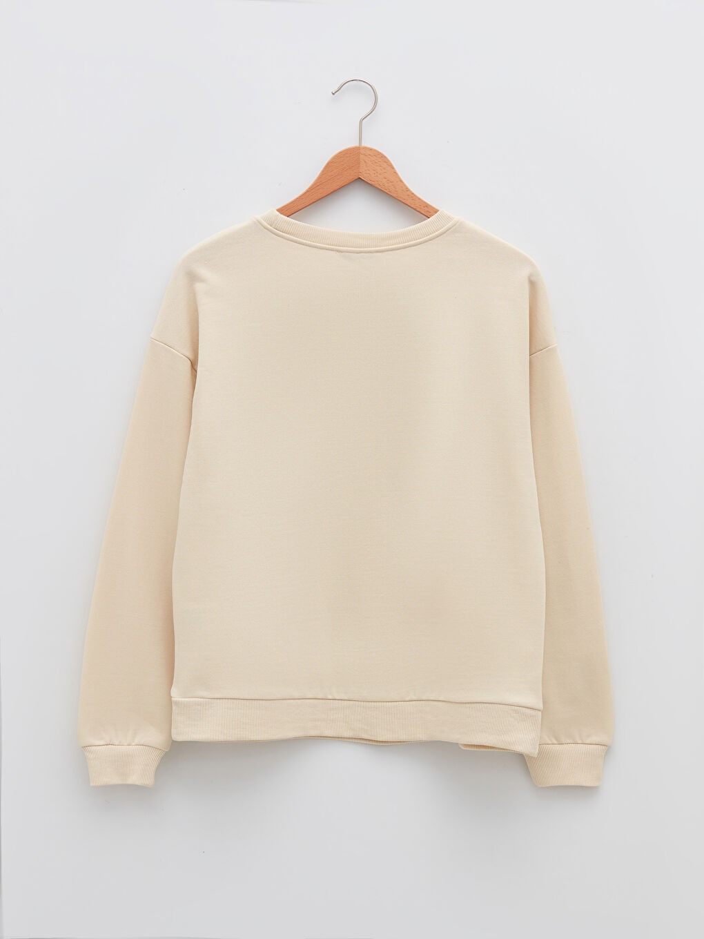 Bej Bisiklet Yaka Nakışlı Uzun Kollu Kadın Sweatshirt-5