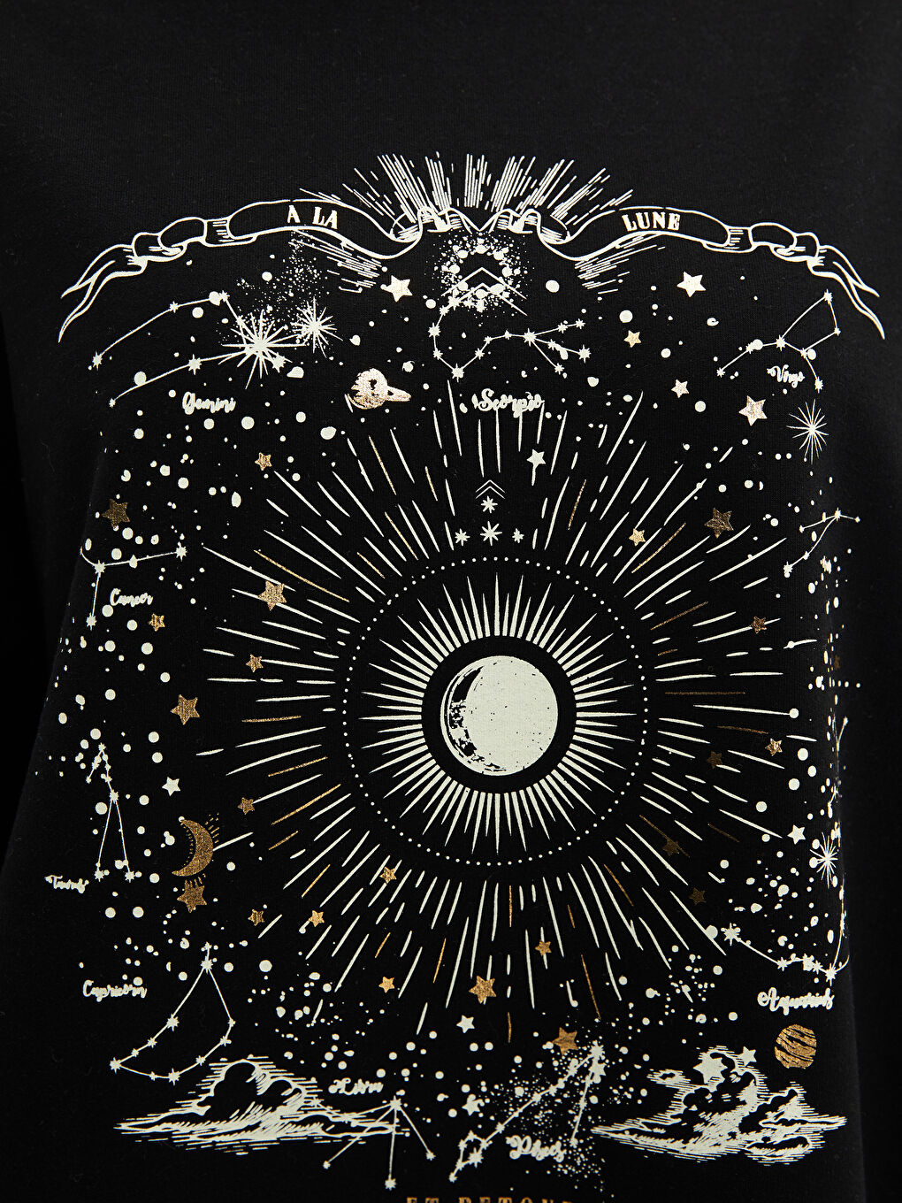 Siyah Bisiklet Yaka Baskılı Uzun Kollu Kadın Sweatshirt-2