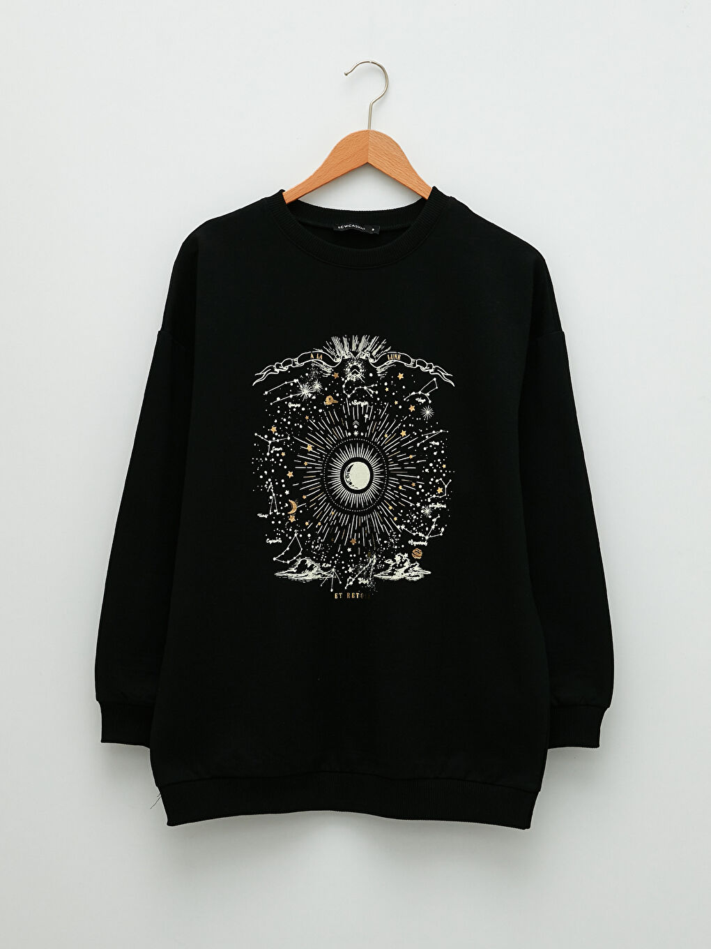 Siyah Bisiklet Yaka Baskılı Uzun Kollu Kadın Sweatshirt-5