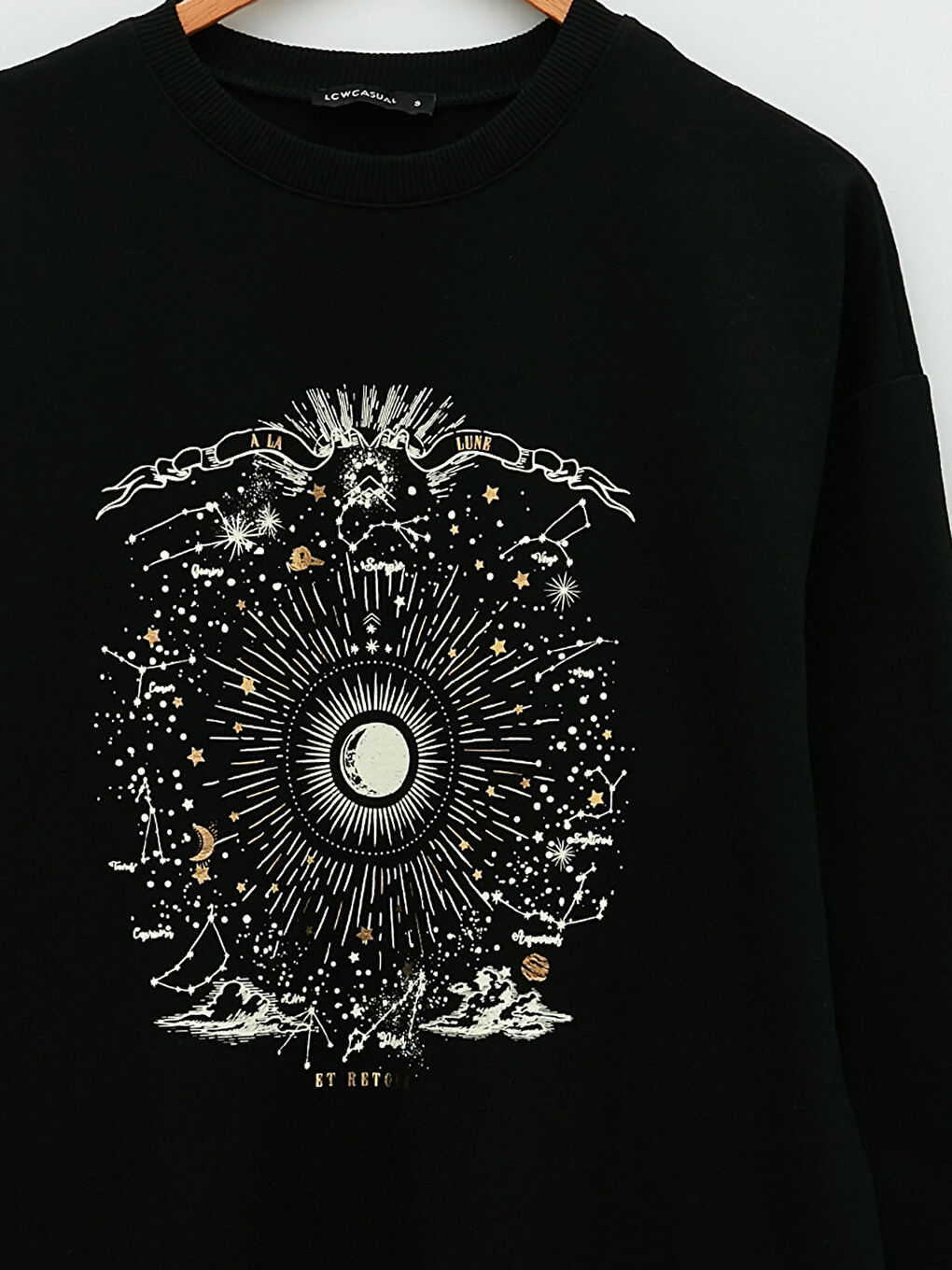 Siyah Bisiklet Yaka Baskılı Uzun Kollu Kadın Sweatshirt-7