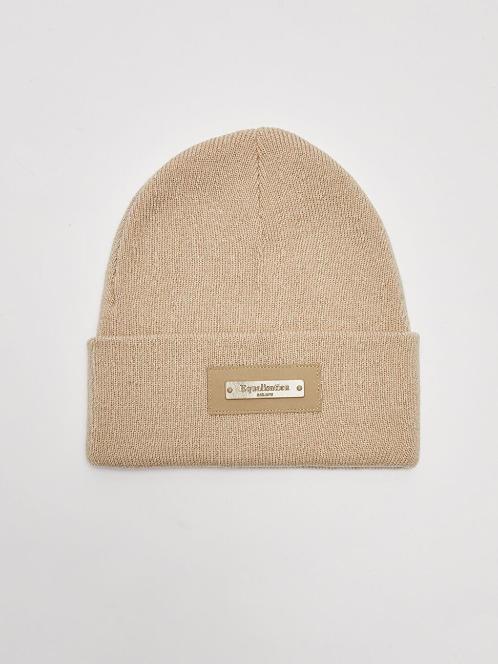 Bej Etiket Baskılı Erkek Triko Bere