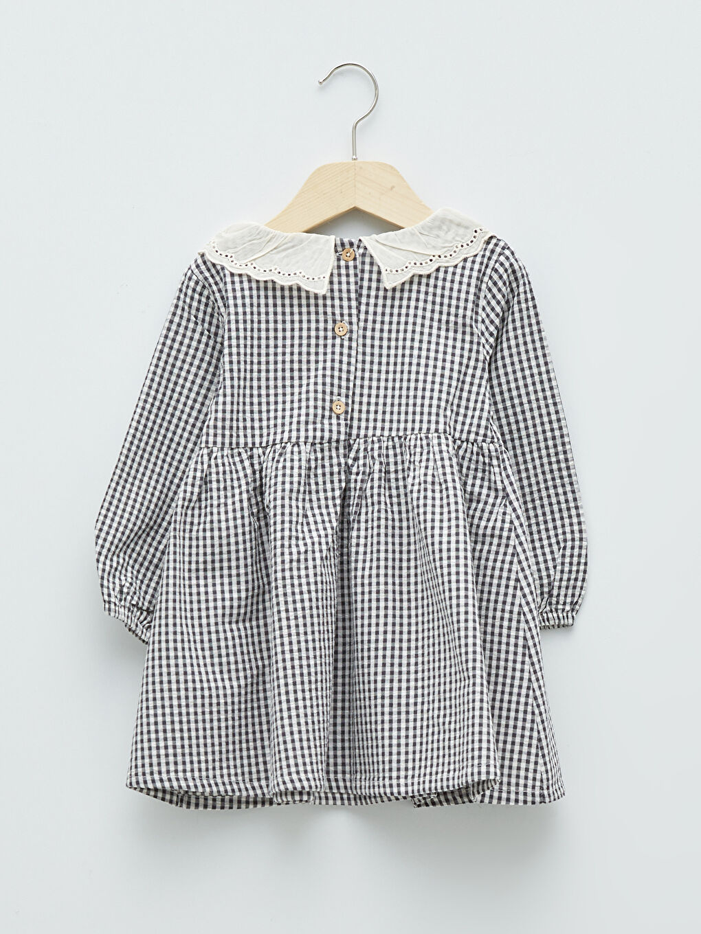 Baby Collar Long Sleeve Checked Patterned Cotton Baby Girl Dress-1