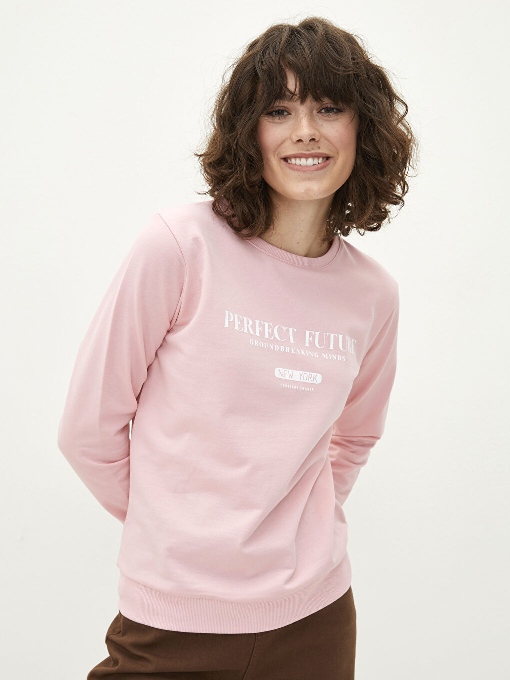 Crew Neck Text Printed Long Sleeve Women's Sweatshirt