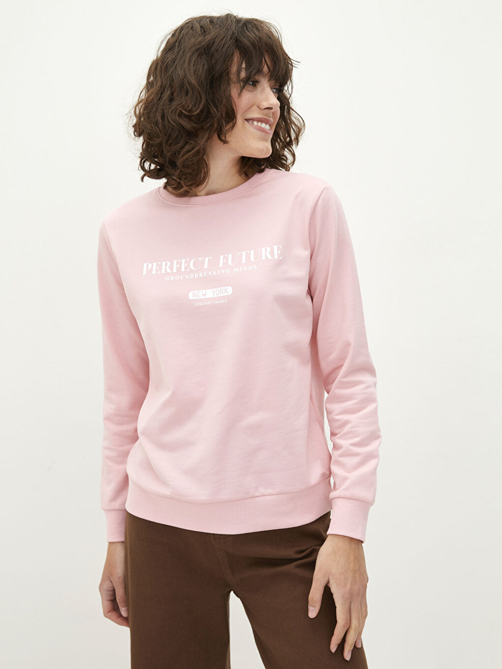 Crew Neck Text Printed Long Sleeve Women's Sweatshirt-1