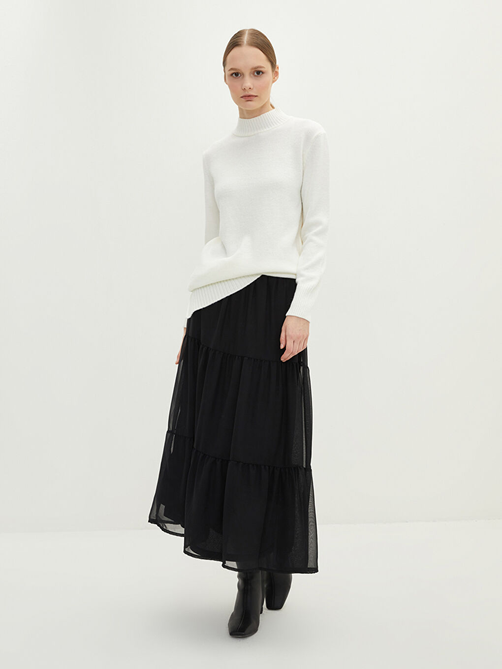 Elastic Waist Straight Chiffon Women's Flared Skirt