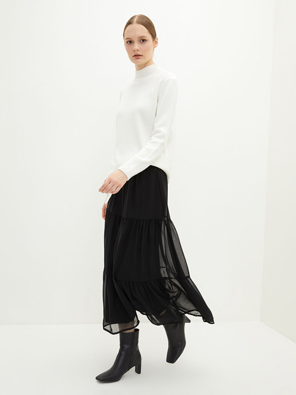 Elastic Waist Straight Chiffon Women's Flared Skirt-1
