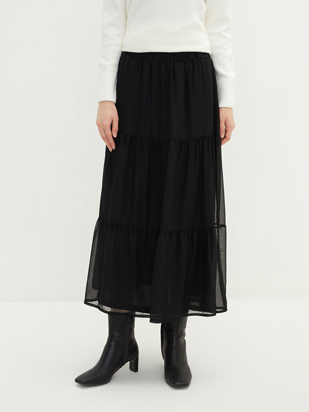 Elastic Waist Straight Chiffon Women's Flared Skirt-3
