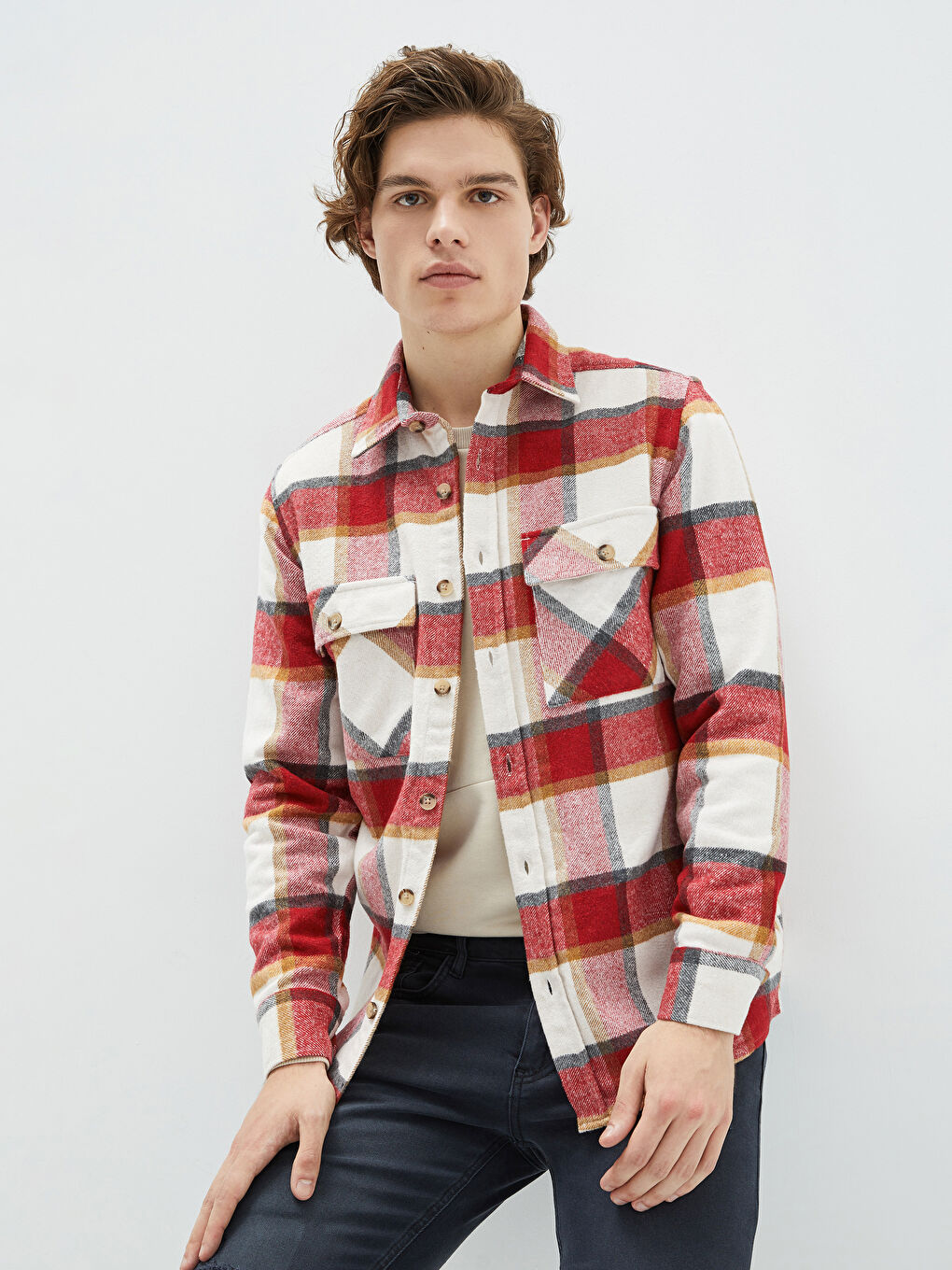 Kırmızı Regular Fit Uzun Kollu Ekose Erkek Oduncu Gömlek