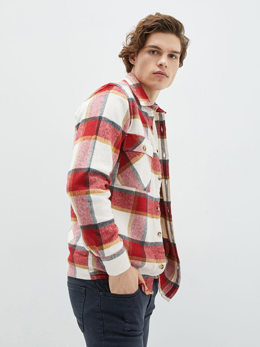 Kırmızı Regular Fit Uzun Kollu Ekose Erkek Oduncu Gömlek-1