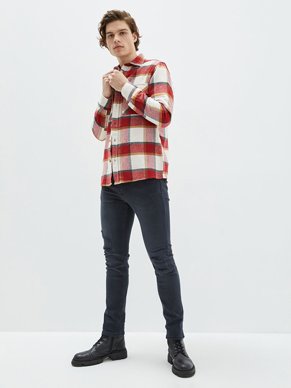 Kırmızı Regular Fit Uzun Kollu Ekose Erkek Oduncu Gömlek-2