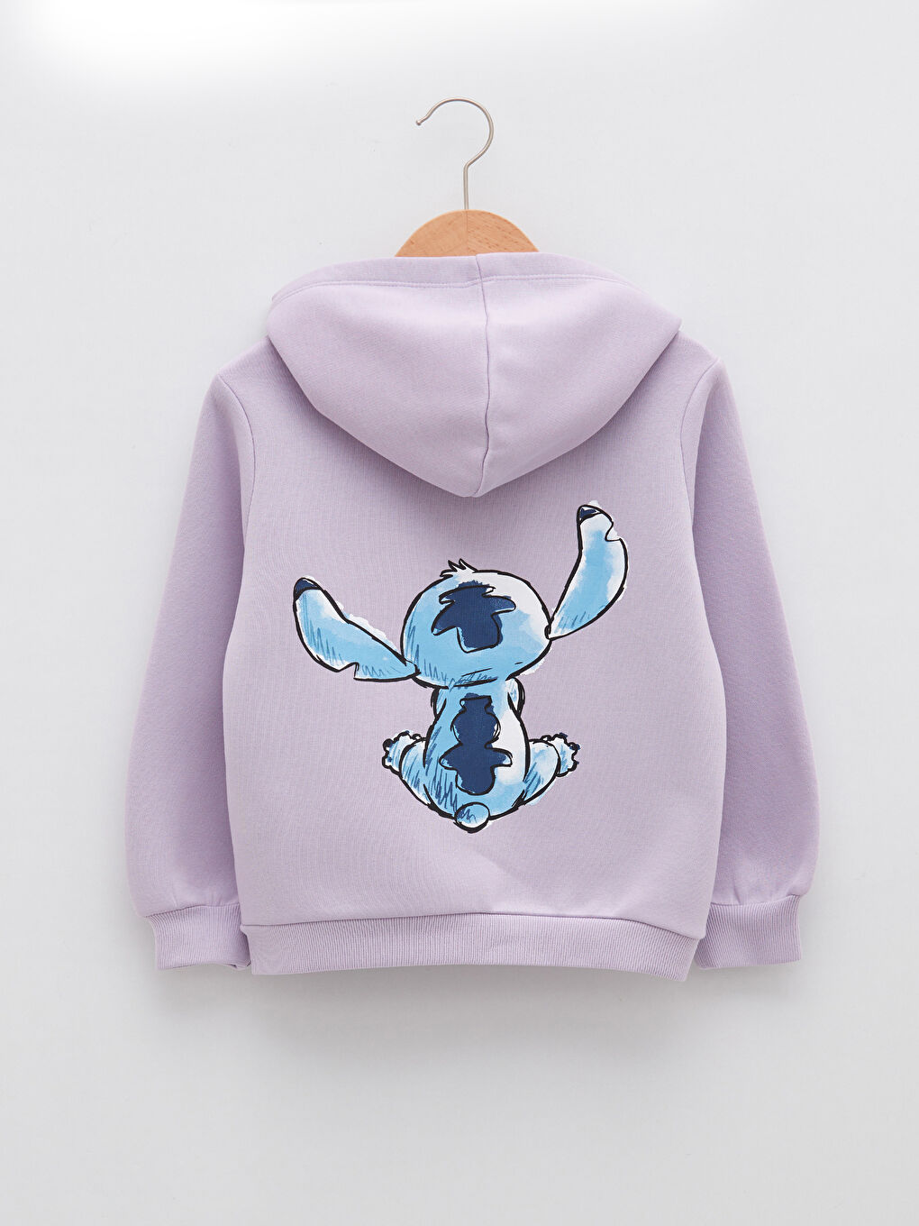 Lila Kapüşonlu Lilo ve Stitch Baskılı Uzun Kollu Kız Çocuk Sweatshirt-1
