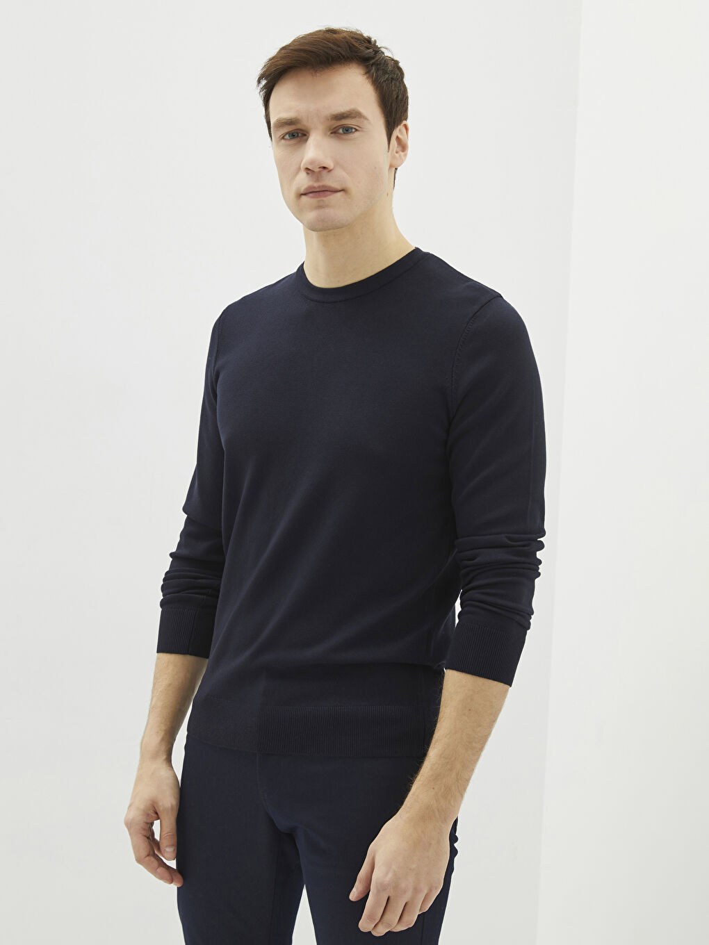 Lacivert Bisiklet Yaka Erkek Triko Kazak