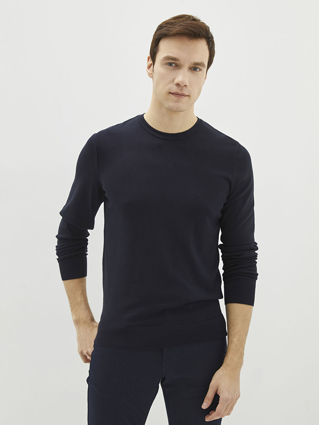 Lacivert Bisiklet Yaka Erkek Triko Kazak-1