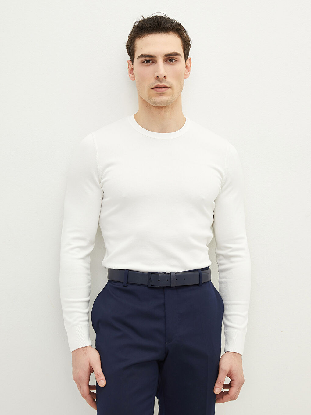 Rundhalsausschnitt Langarm Herren Strickpullover-1