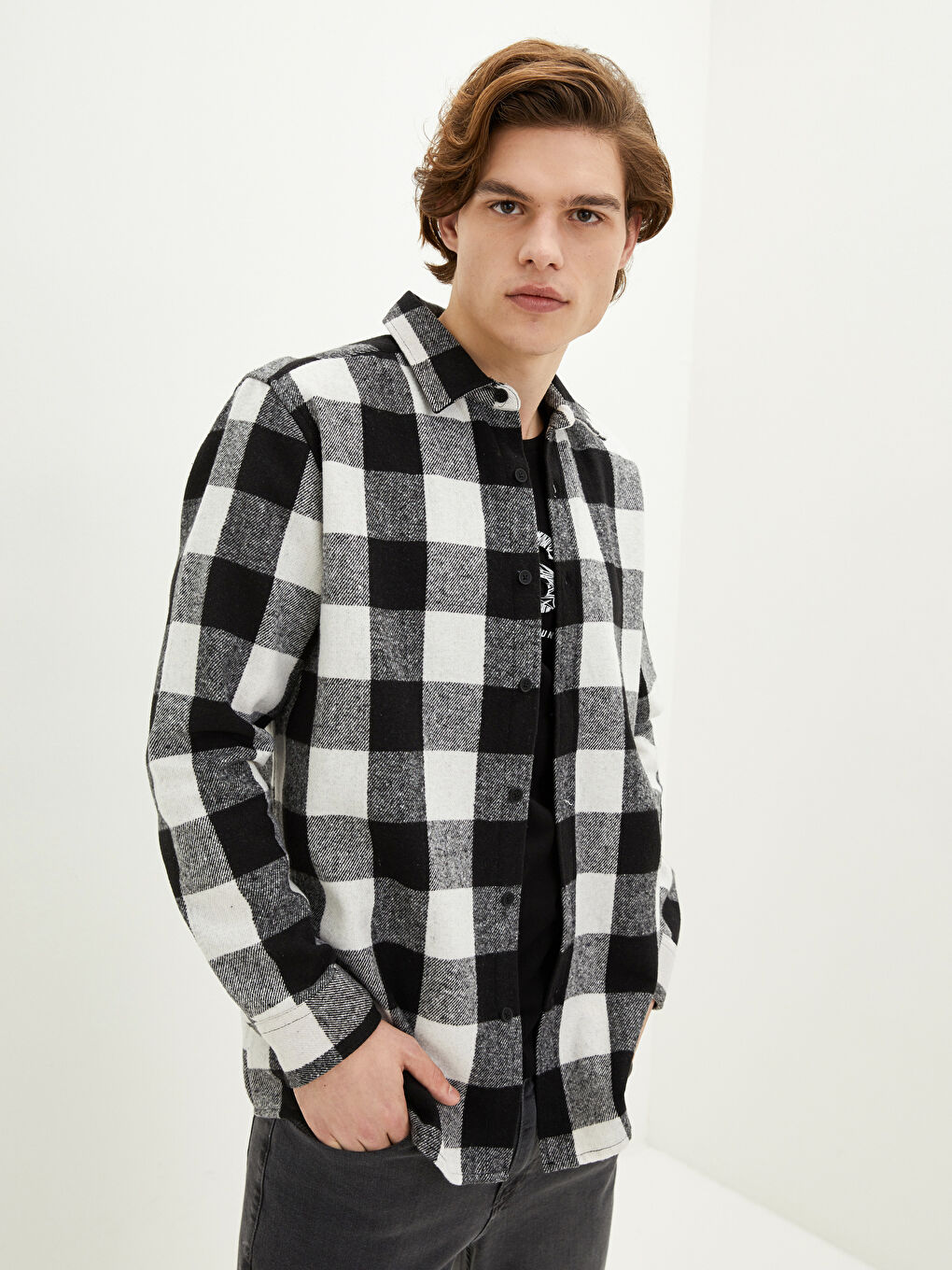 Regular Fit Long Sleeve Plaid Men's Flannel Shirt Jacket-2