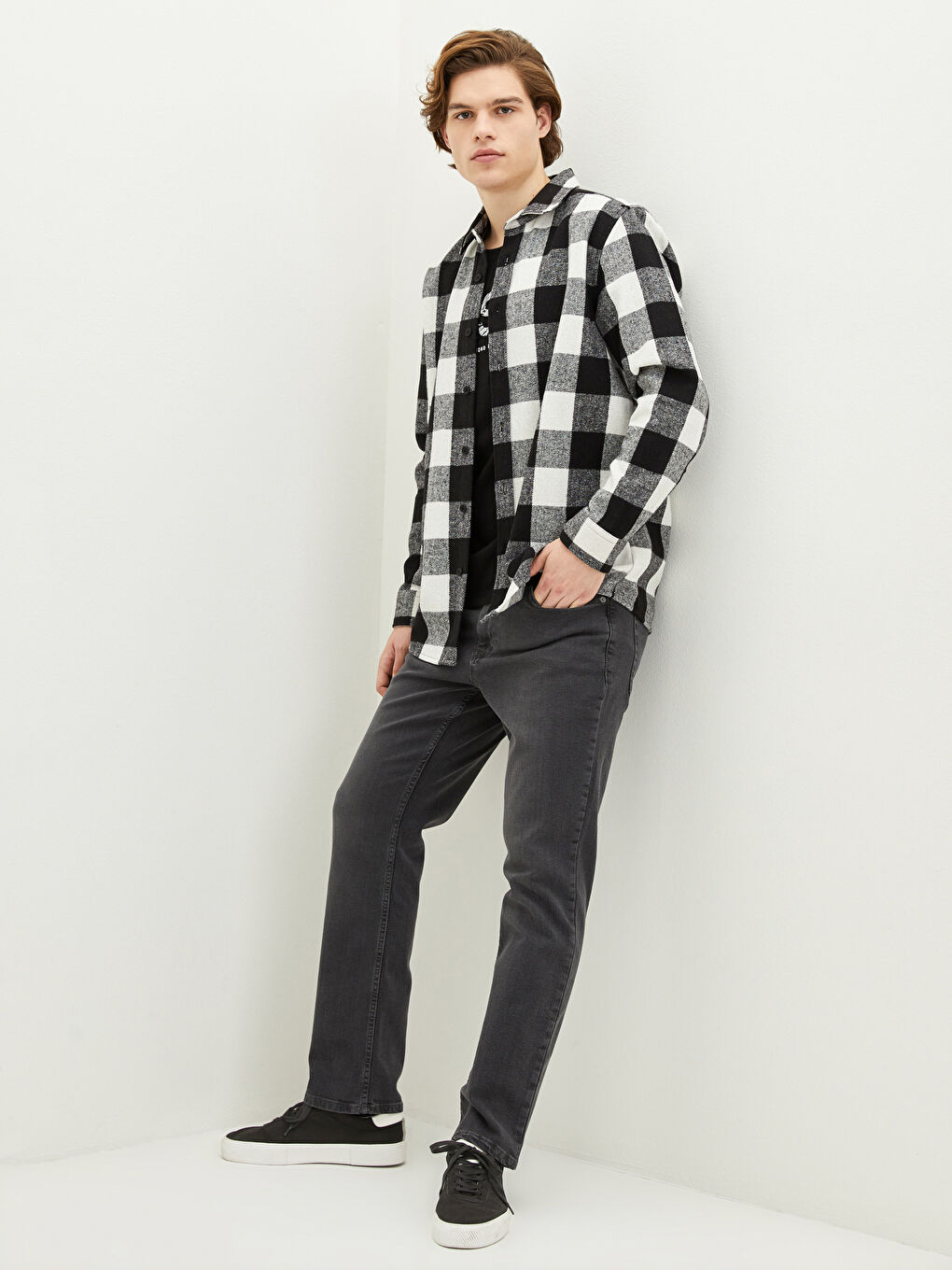 Regular Fit Long Sleeve Plaid Men's Flannel Shirt Jacket-3