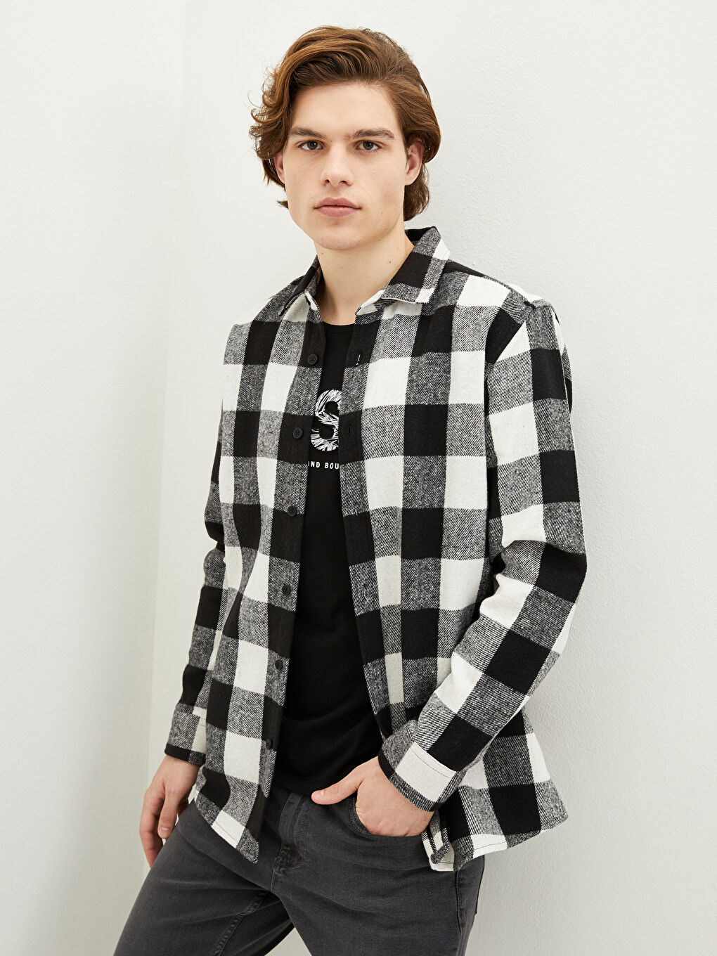 Regular Fit Long Sleeve Plaid Men's Flannel Shirt Jacket-4