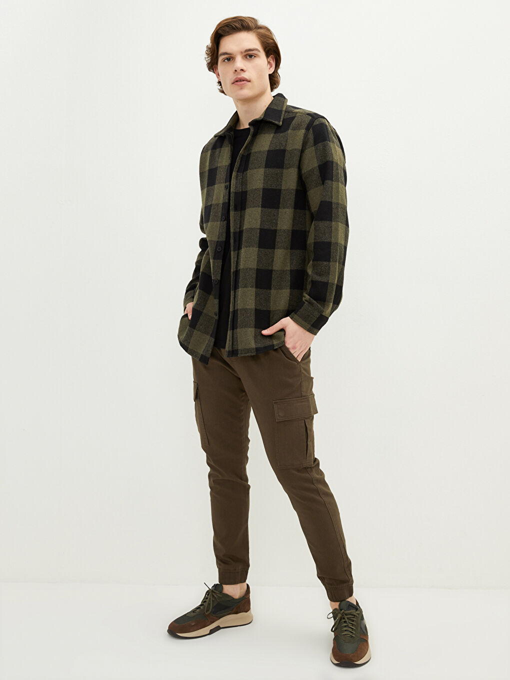 რეგულარული ჭრა გრძელმკლავიანი პლედი მამაკაცის ფლანელის პერანგი ჟაკეტი-3