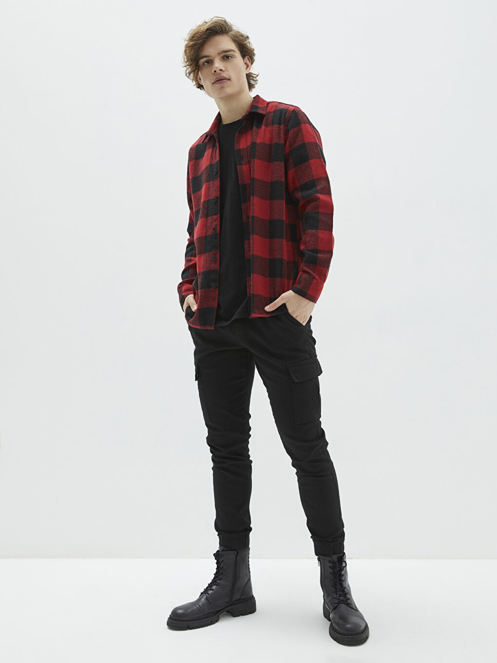 Veste Chemise en Flanelle Écossaise à Manches Longues Coupe Régulière pour Hommes-2