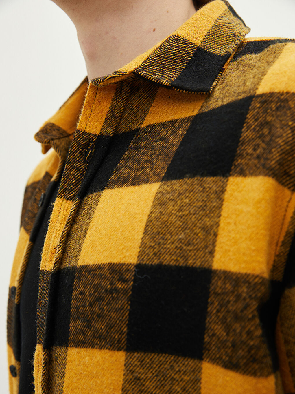 Sarı Regular Fit Uzun Kollu Ekose Erkek Oduncu Gömlek Ceket-6