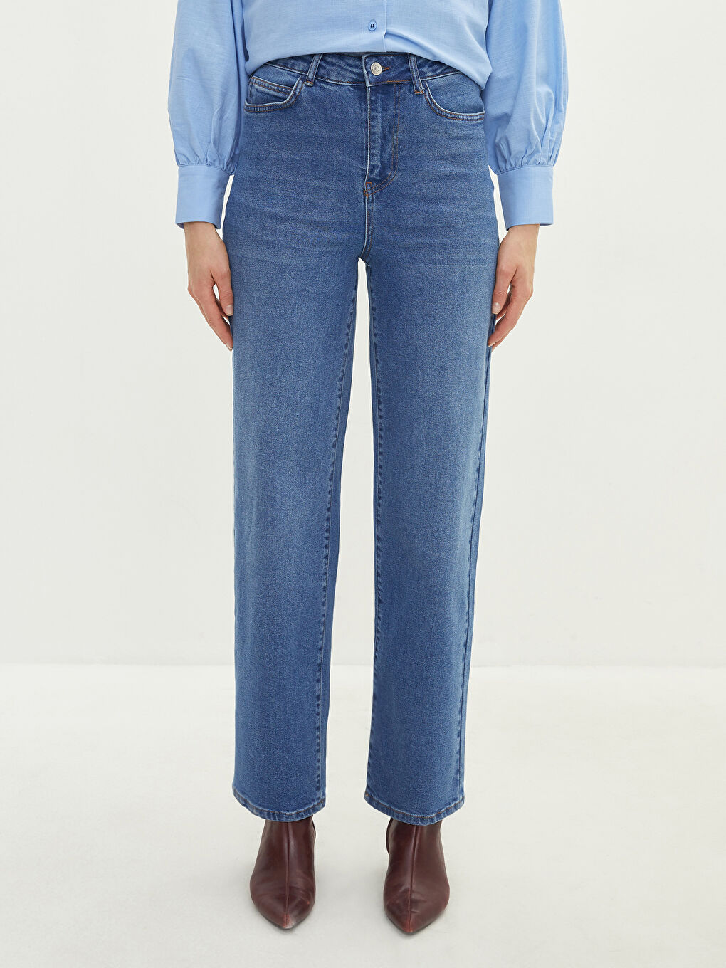 نساء سروال واسع بجيوب مفصلة جينز-4