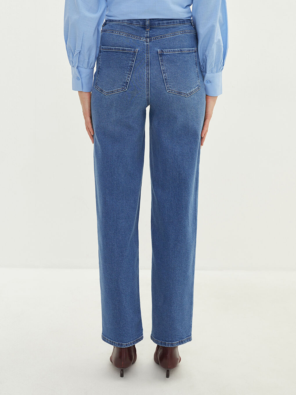 نساء سروال واسع بجيوب مفصلة جينز-5