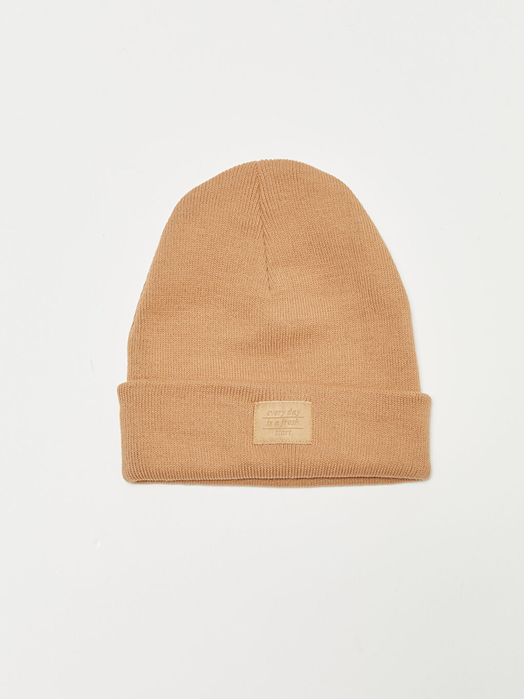 Bej Etiket Detaylı Kadın Triko Bere-4