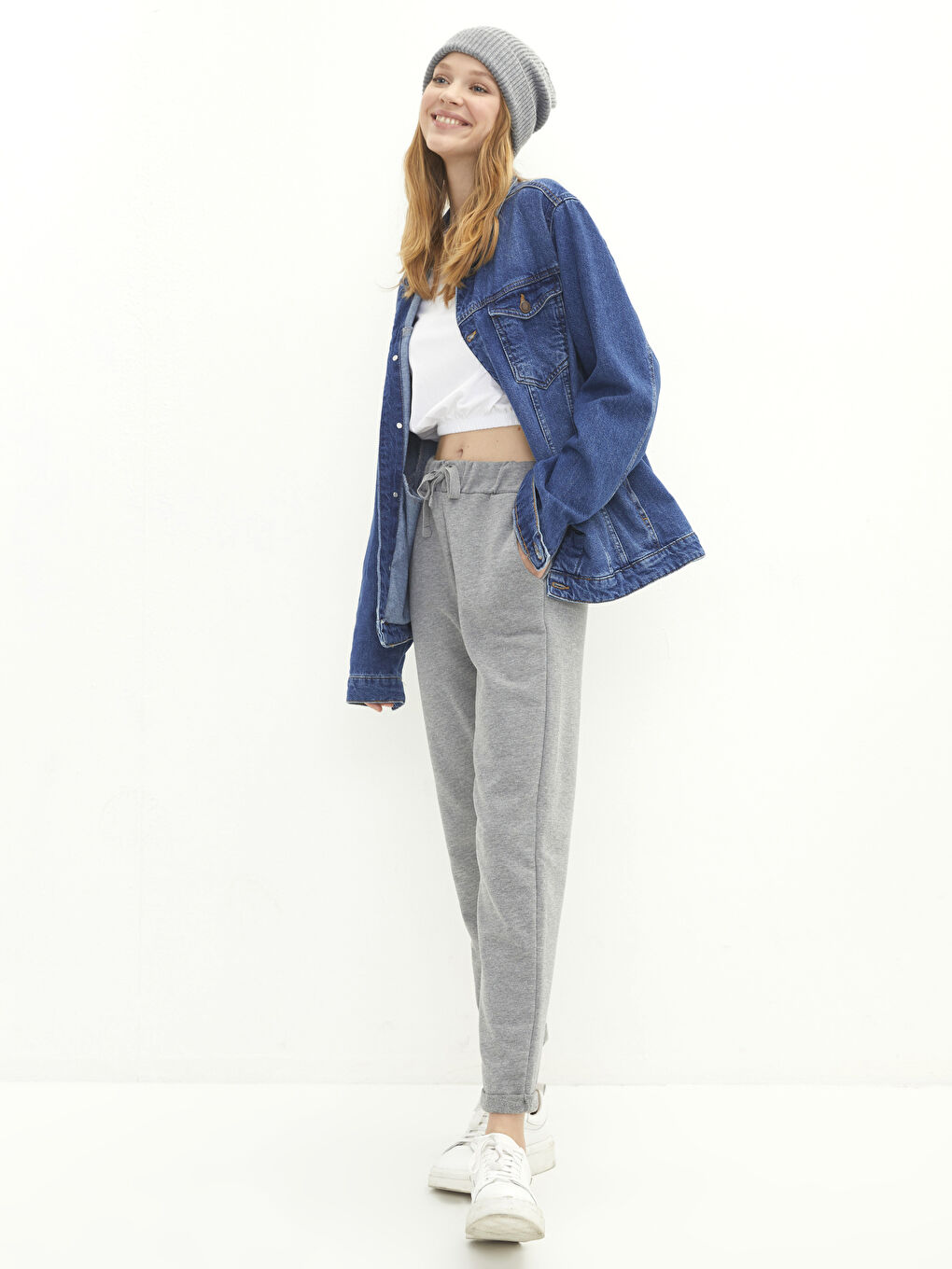 Gri Kendinden Desenli Kadın Triko Bere-2