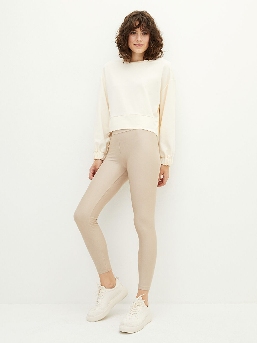 Leggings Unis à Taille Élastiquée pour Femmes