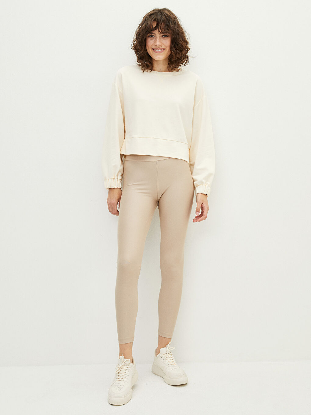 Leggings Unis à Taille Élastiquée pour Femmes-1