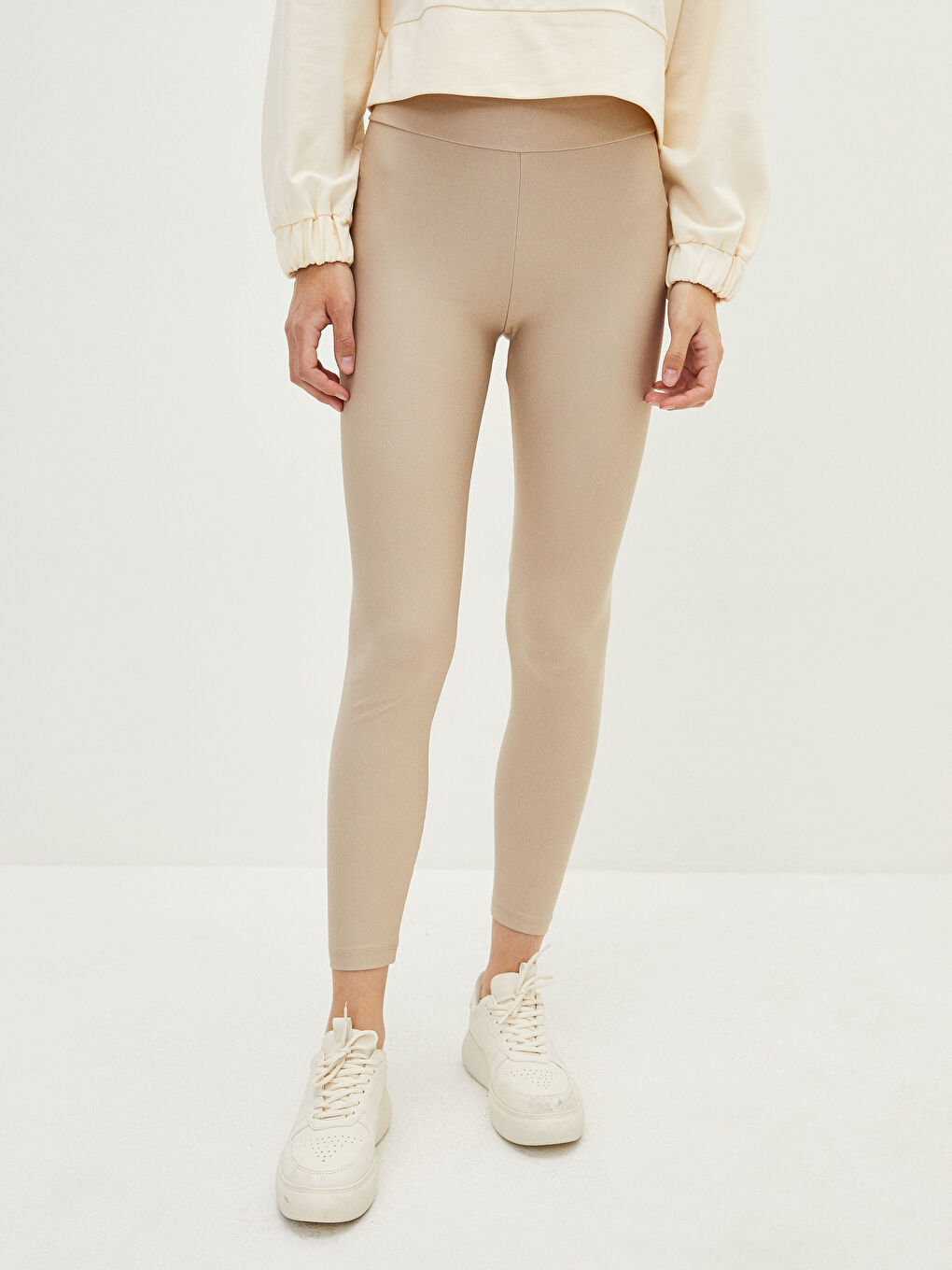 Leggings Unis à Taille Élastiquée pour Femmes-2