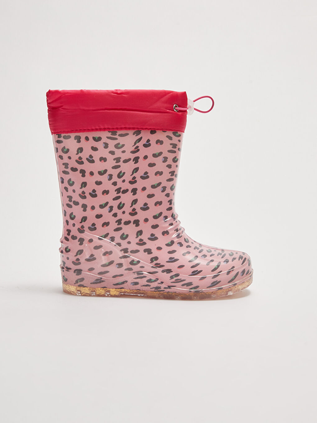 Pembe Baskılı Elastik Bağcıklı Kız Çocuk Yağmur Botu-1