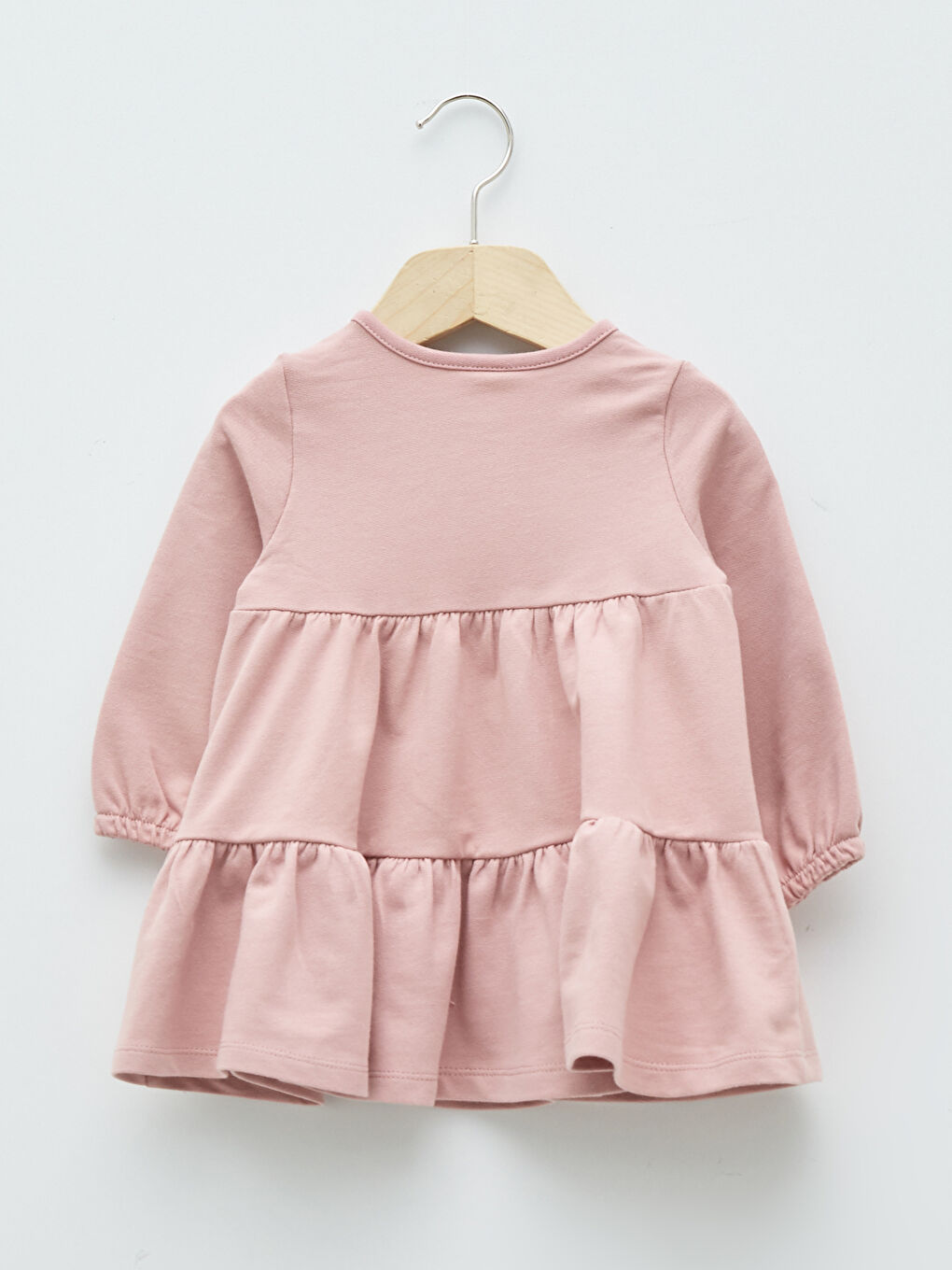 Pembe Bisiklet Yaka Uzun Kollu Basic Kız Bebek Elbise-1