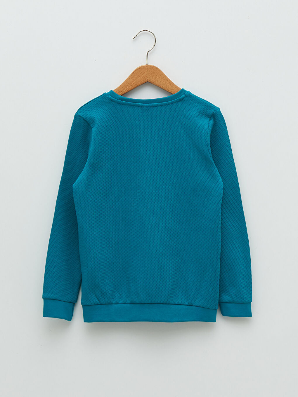 Turkuaz Bisiklet Yaka Baskılı Uzun Kollu Pamuklu Erkek Çocuk Tişört-1