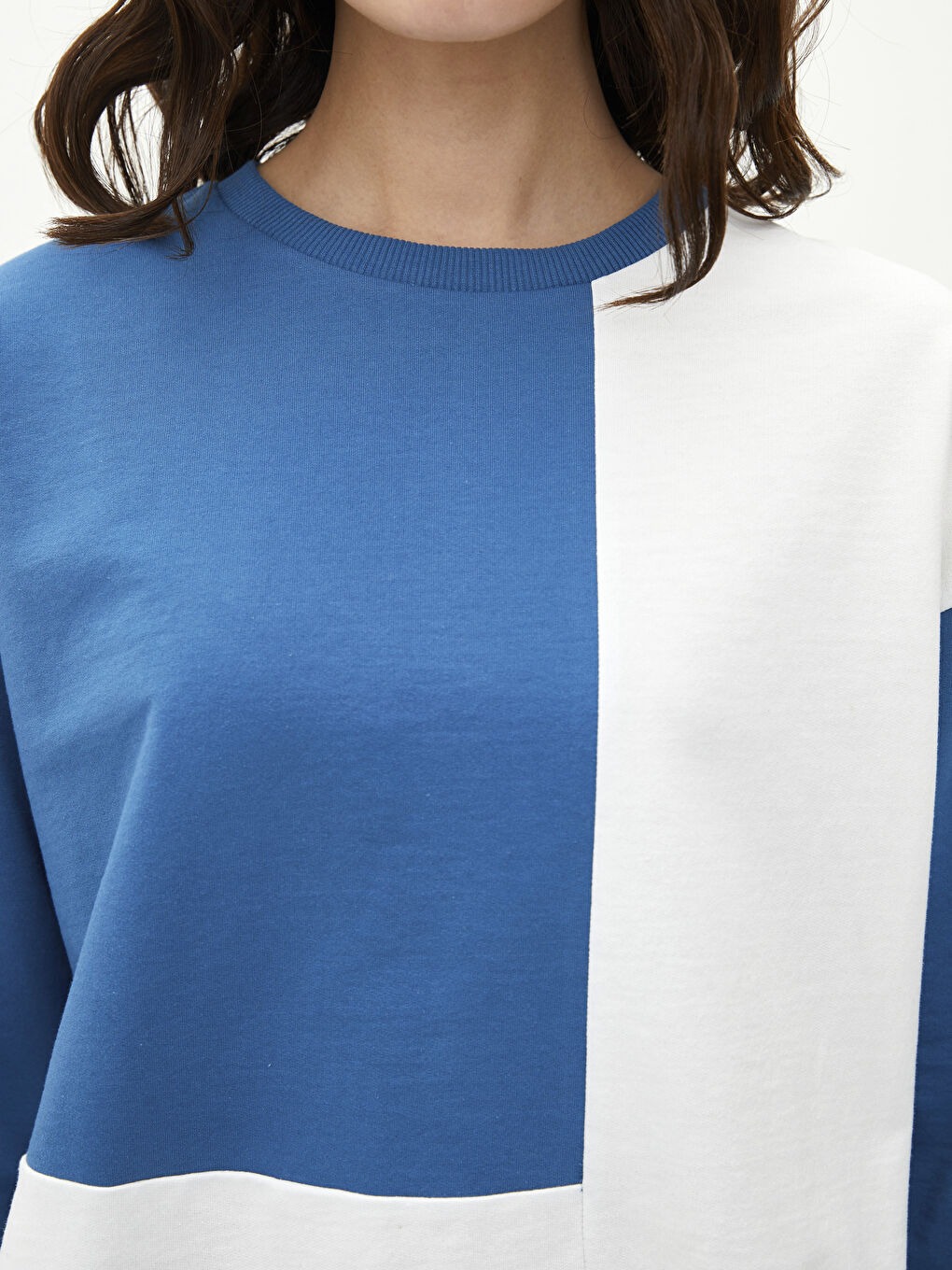 Mavi Bisiklet Yaka Renk Bloklu Uzun Kollu Kadın Sweatshirt-3