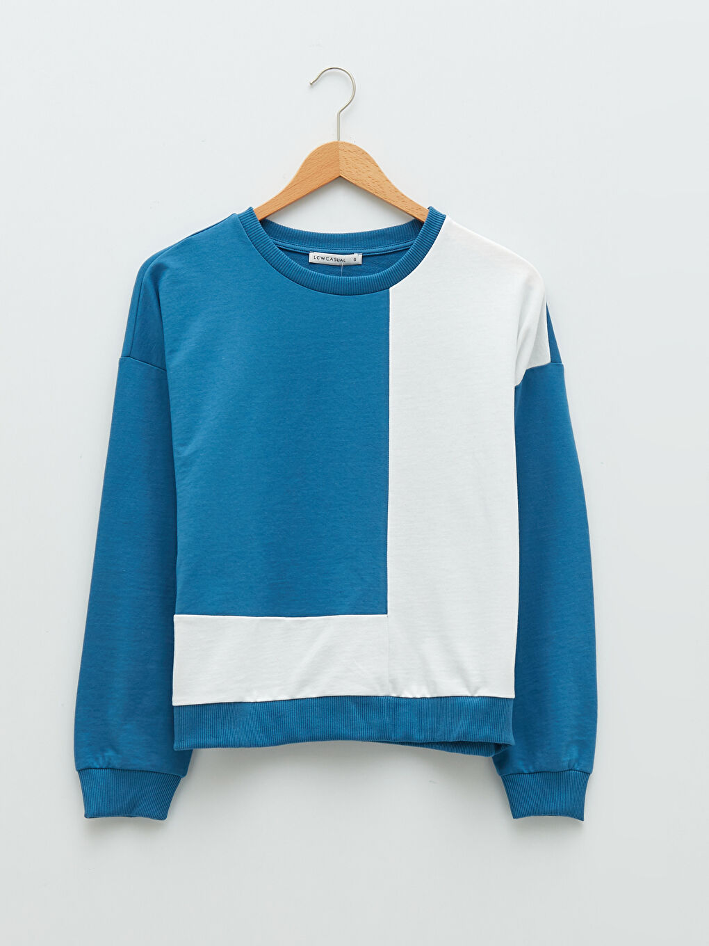 Mavi Bisiklet Yaka Renk Bloklu Uzun Kollu Kadın Sweatshirt-5