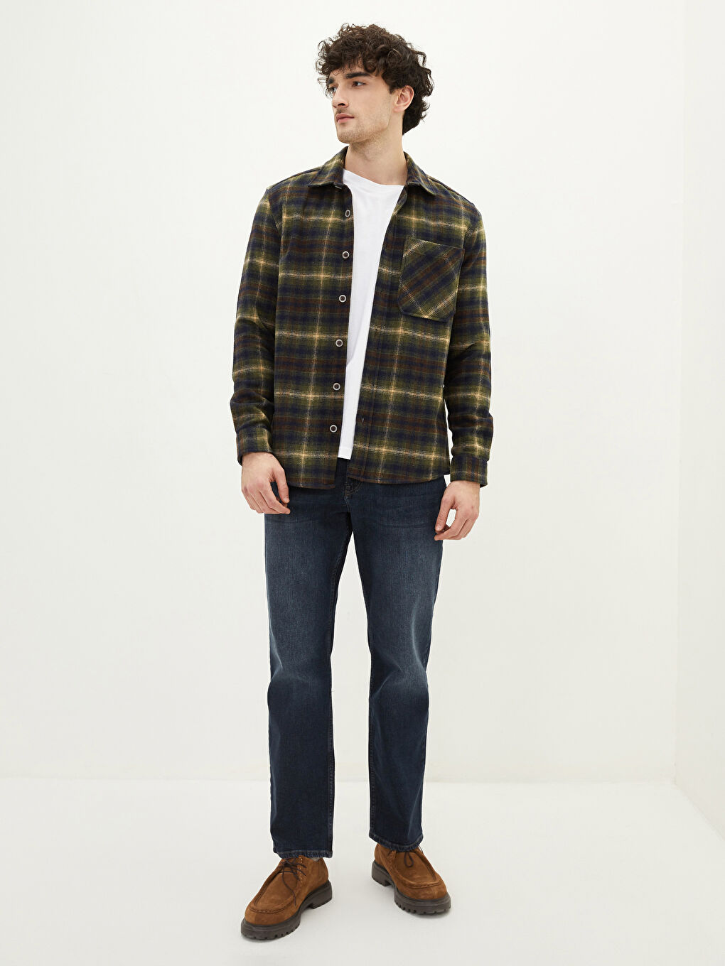 Yeşil Regular Fit Uzun Kollu Ekose Erkek Oduncu Gömlek-2